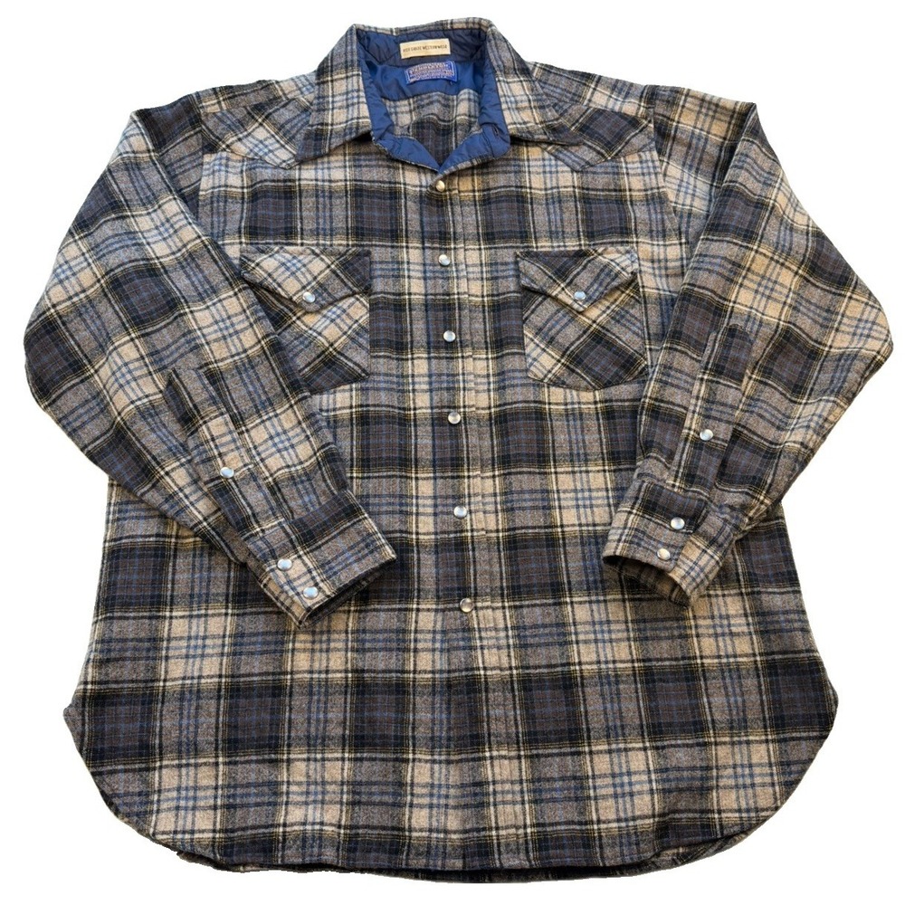 Vintage Pendleton High Grade Western Wear Wool Pearl Snap Shirt XL USA Plaid